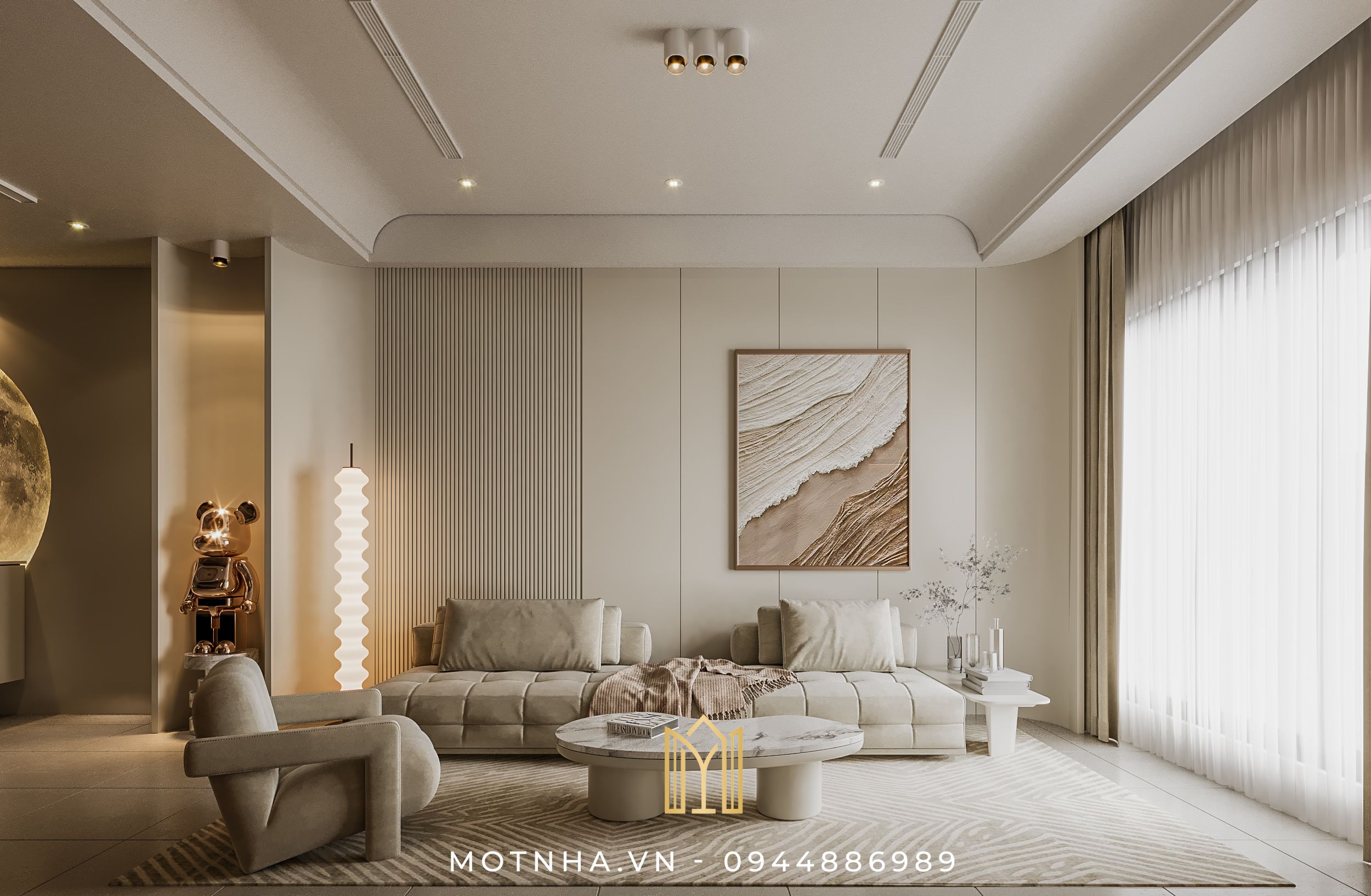 Thiết kế nội thất phòng khách phong cách Creamy