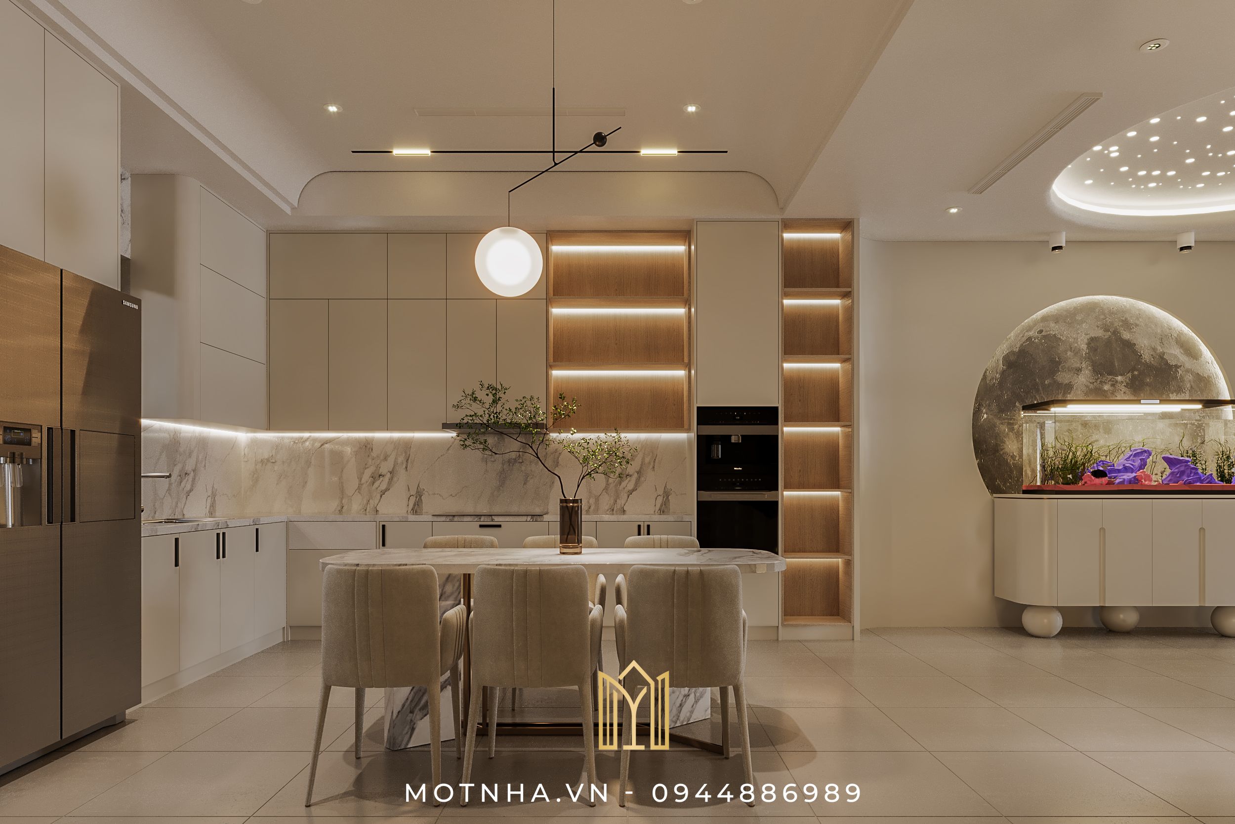 Thiết kế nội thất phòng bếp phong cách Creamy