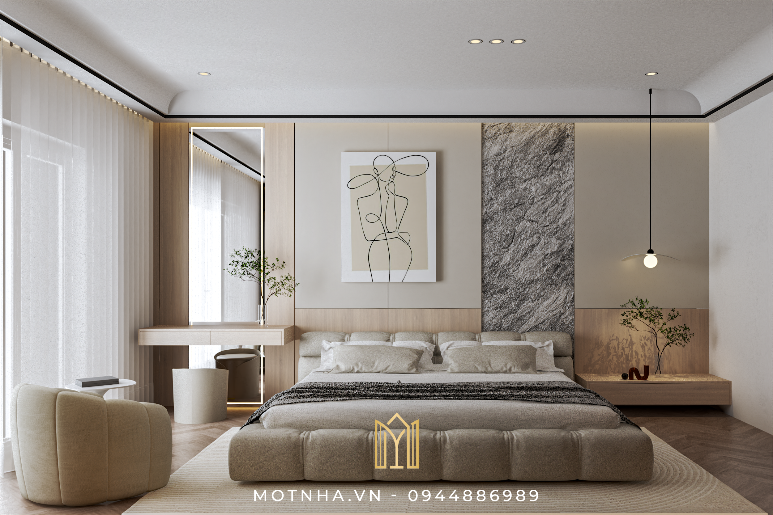 Thiết kế nội thất phòng ngủ phong cách Creamy