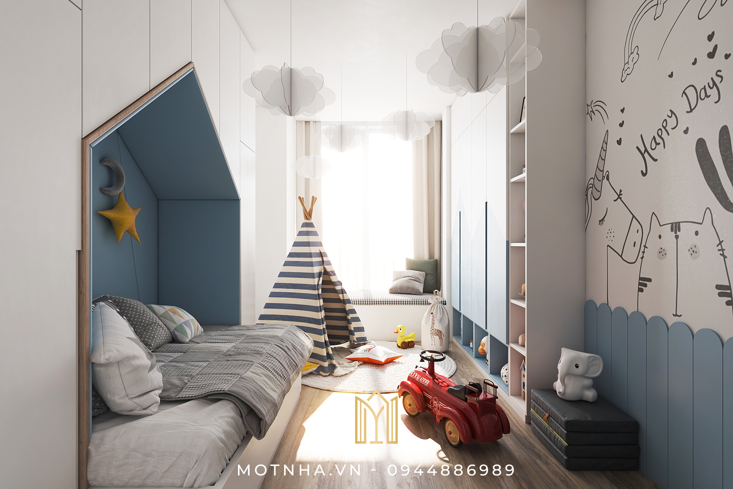 Một khu vui chơi nhỏ được thiết kế ngay trong phòng ngủ