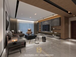 Thiết kế phòng khách bằng gỗ công nghiệp