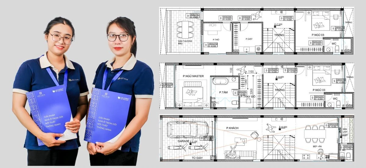 Mặt bằng công năng nhà phố 3 tầng THH