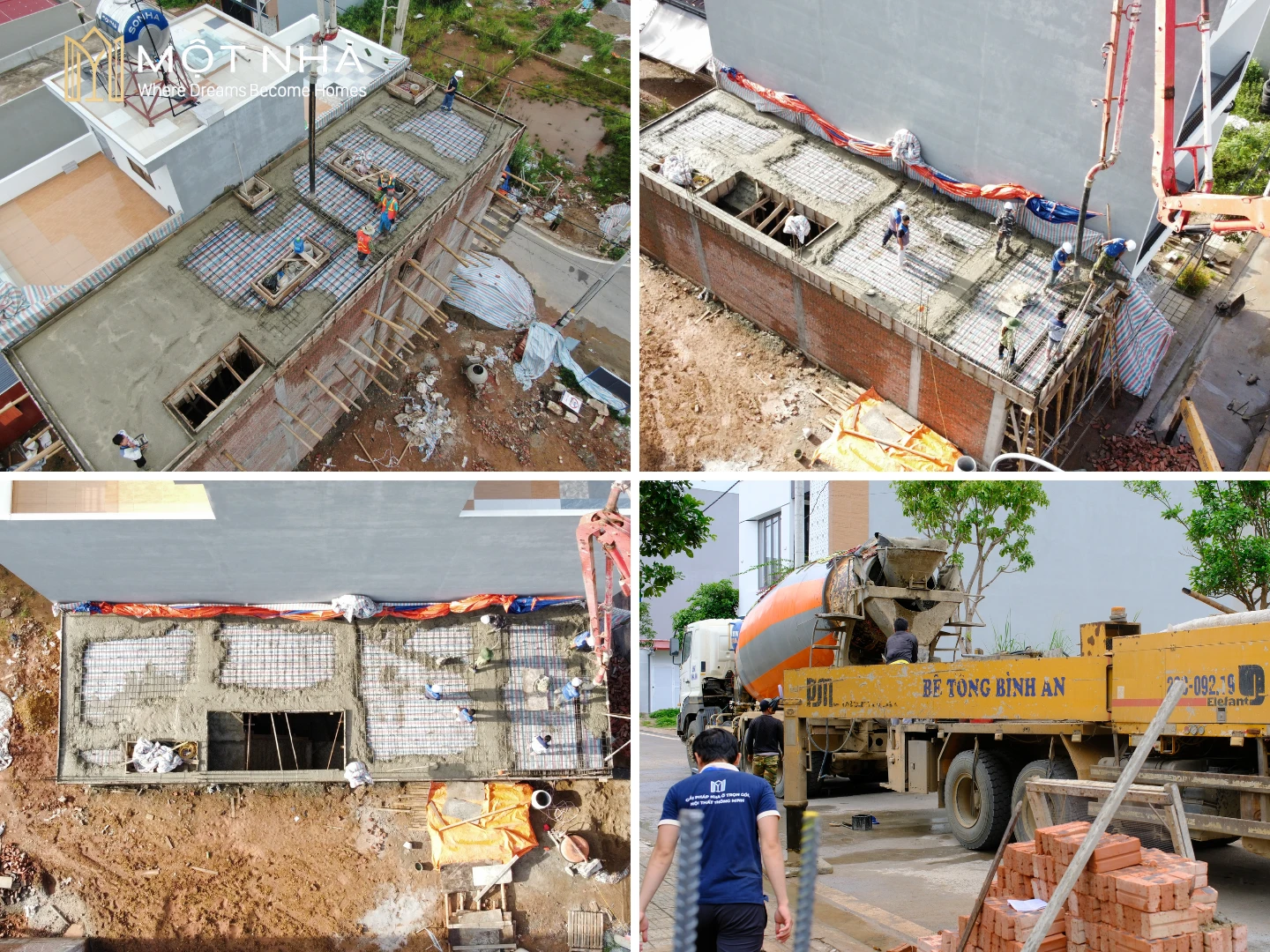 Thi công đổ mái tầng 1 và tầng 3