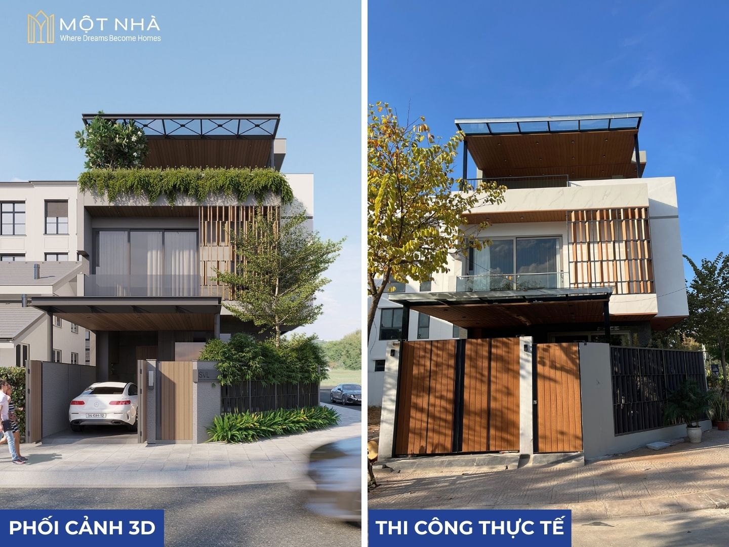 Dự án villa 3 tầng SVL Một Nhà Design & Build thiết kế và thi công trọn gói giống 95% so với phối cảnh 3D