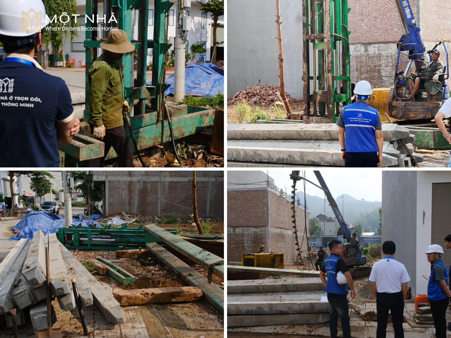 Công tác ép cọc được triển khai dưới sự giám sát của đội ngũ kỹ sư của Một Nhà Design & Build
