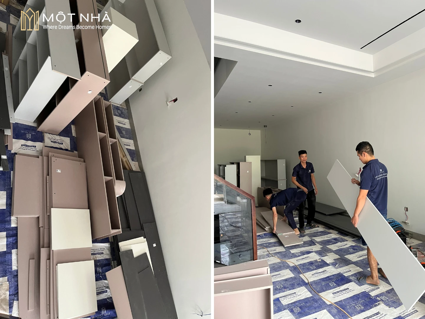 Các chi tiết nội thất được vận chuyển đến chân công trình để tiến hành lắp đặt