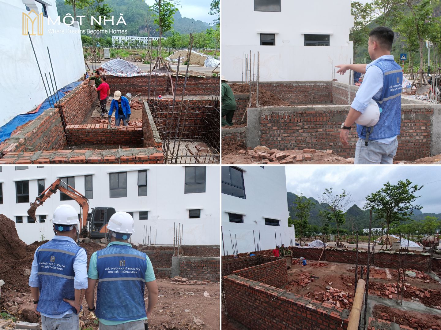 Quá trình xây tường diễn ra dưới sự giám sát của đội ngũ kỹ sư giàu kinh nghiệm