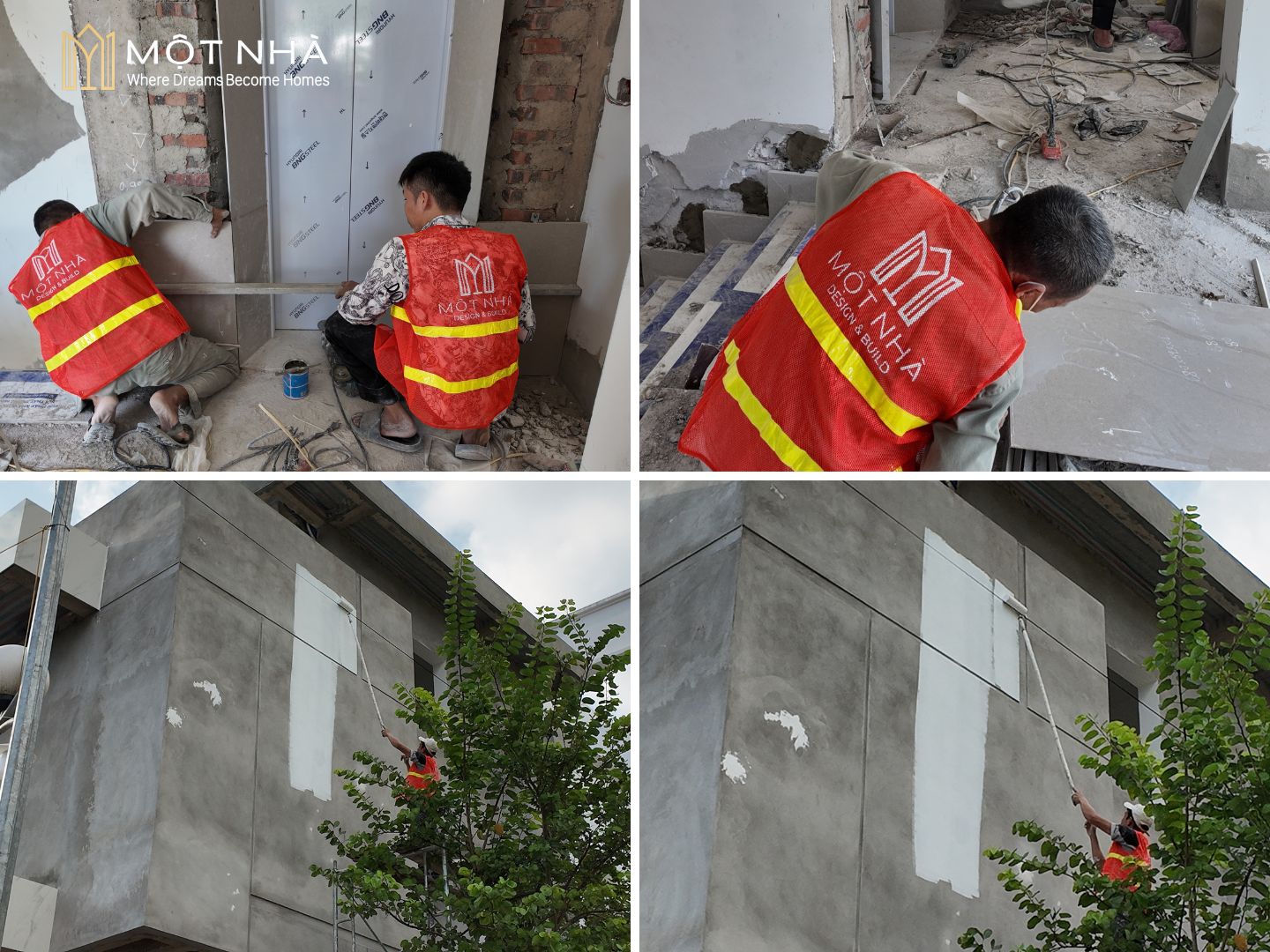 Công tác ốp đá thang máy và sơn ngoại thất