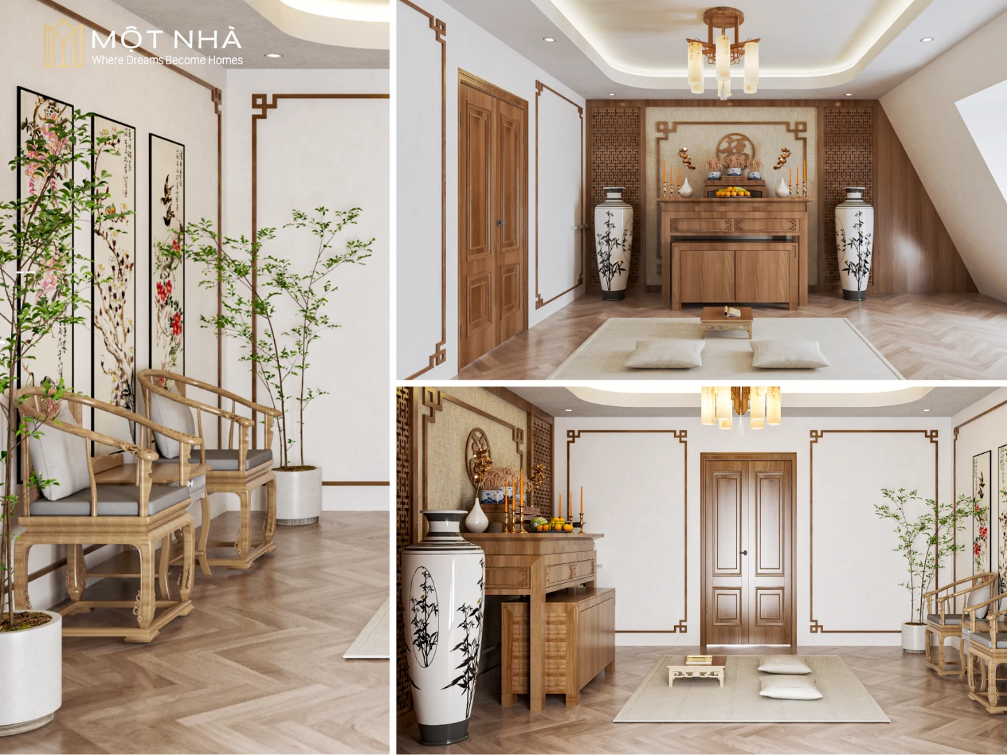 Thiết kế 3D không gian phòng thờ