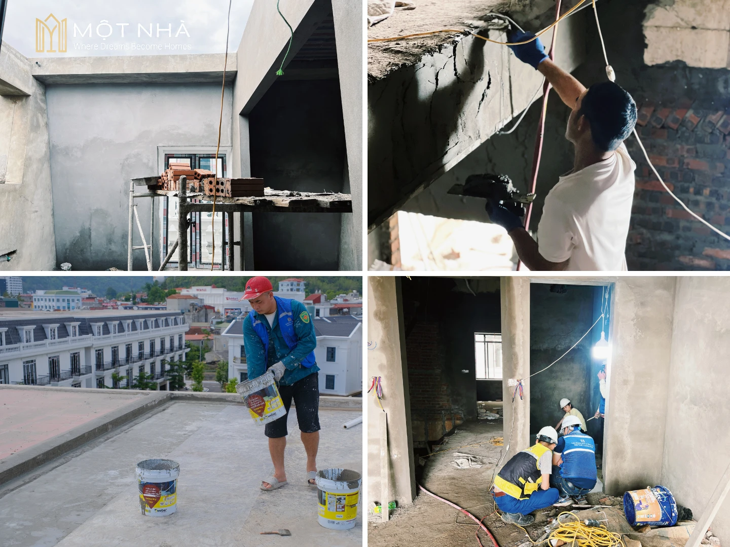 Công đoạn trát tường và chống thấm