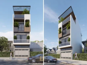 Vẻ ngoài hiện đại, thanh lịch của ngôi nhà 4 tầng tại KĐT 4B, Sơn La. Một kiến trúc vững chãi, sẵn sàng cho một không gian nội thất đẳng cấp bên trong.