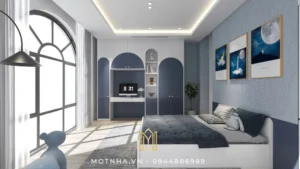 Phòng ngủ con gái nhẹ nhàng với tone hồng pastel – không gian khơi gợi sự sáng tạo và mơ mộng.