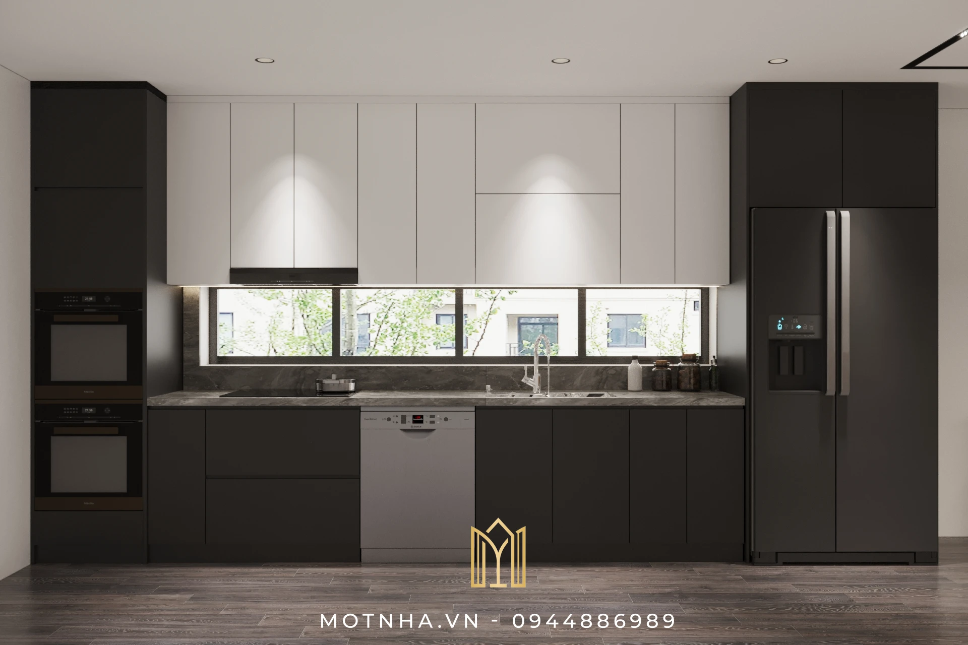Dự án thiết kế kiến trúc và nội thất nhà phố 3 tầng 63m2 tại TP Sơn La Thiết kế bếp chữ I tận dụng tối đa không gian