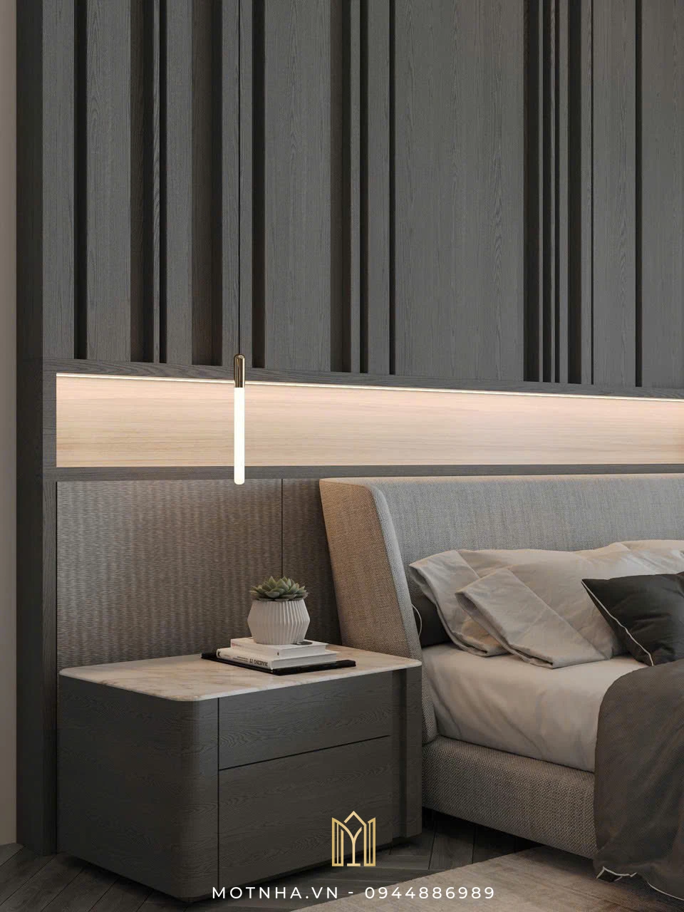 Dự án thiết kế nội thất biệt thự 08 tại KĐT Shining City - TP Sơn La Không gian nghỉ ngơi ấm cúng, sang trọng với tone màu trầm và chất liệu mềm mại.
