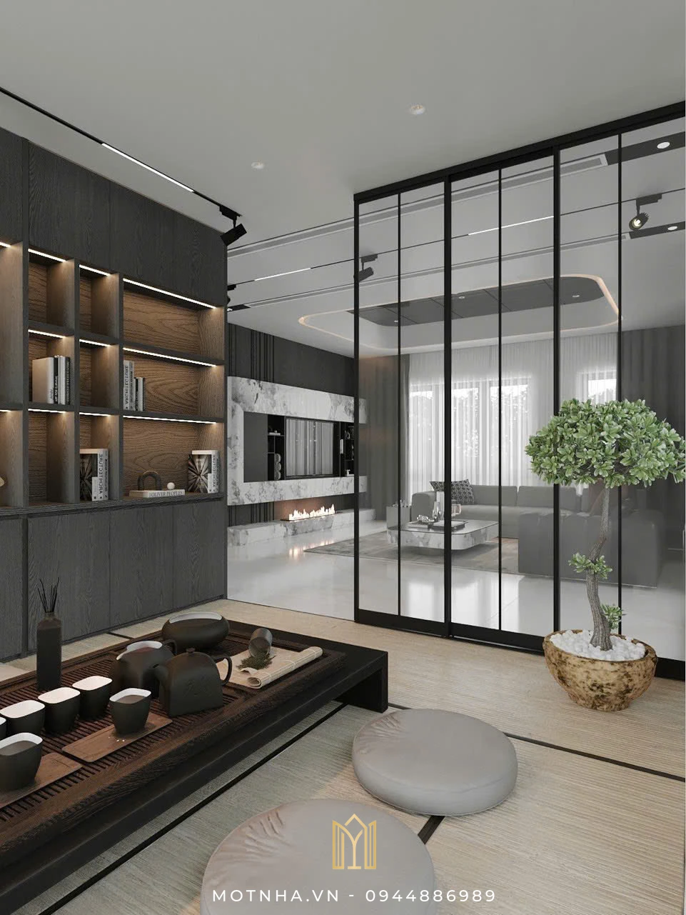 Dự án thiết kế nội thất biệt thự 08 tại KĐT Shining City - TP Sơn La Không gian trà đạo mang cảm hứng Zen – nhẹ nhàng, tối giản và thư giãn.”