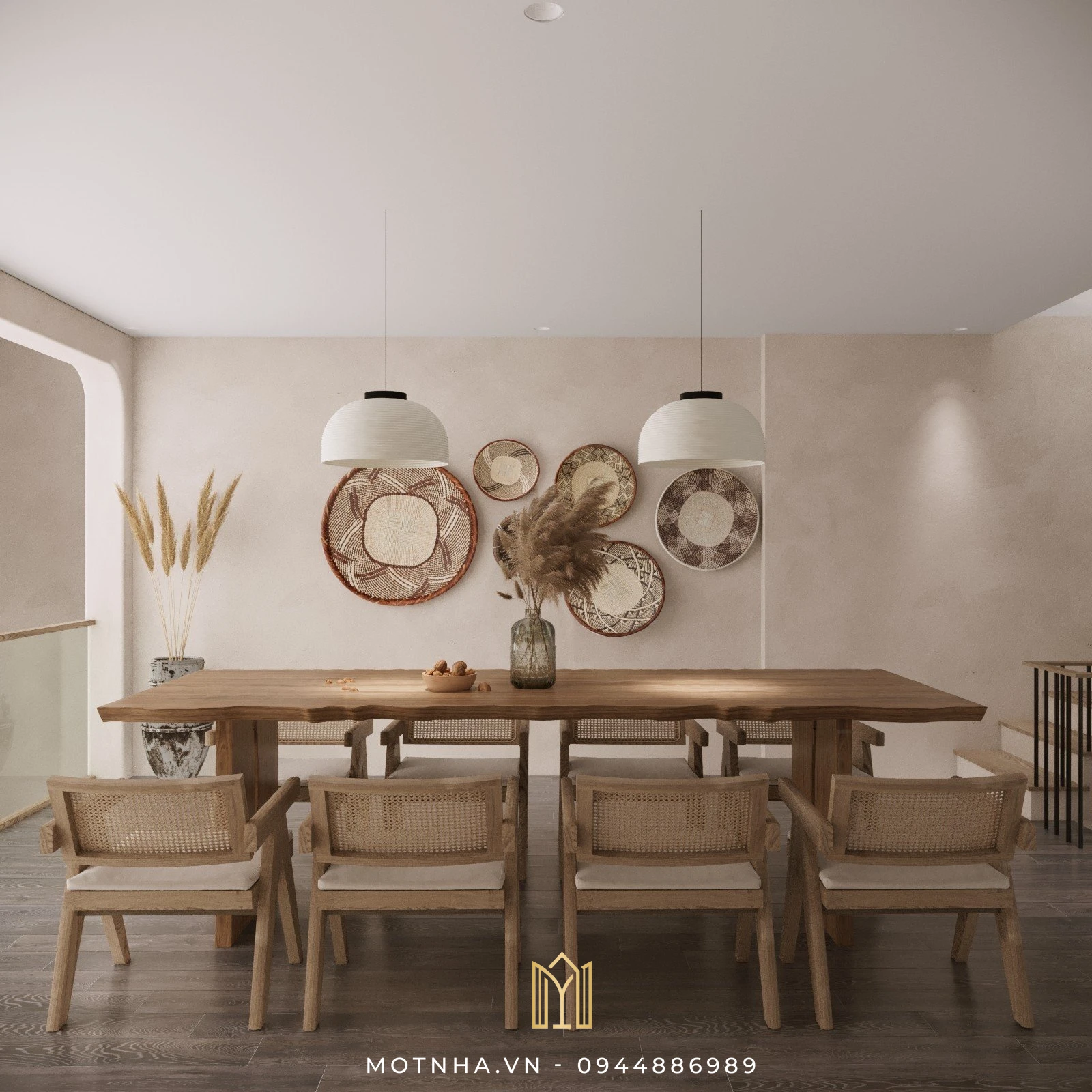 Dự án thiết kế nội thất nhà phố 3 tầng 65m2 tại TP Sơn La Bàn ăn 8 ghế rộng rãi – lý tưởng cho bữa cơm gia đình hay tiếp khách thân mật