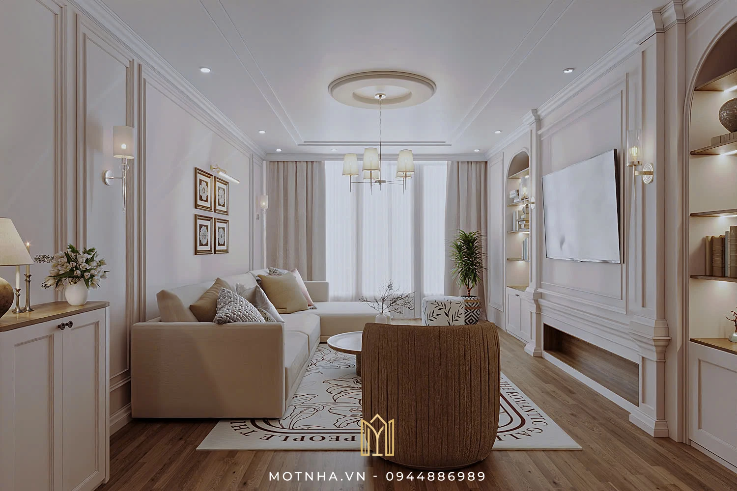 Dự án thiết kế và thi công nội thất phong cách Tân cổ điển PVC tại TP Sơn La Không gian tổng thể mang lại cảm giác sang trọng, ấm cúng