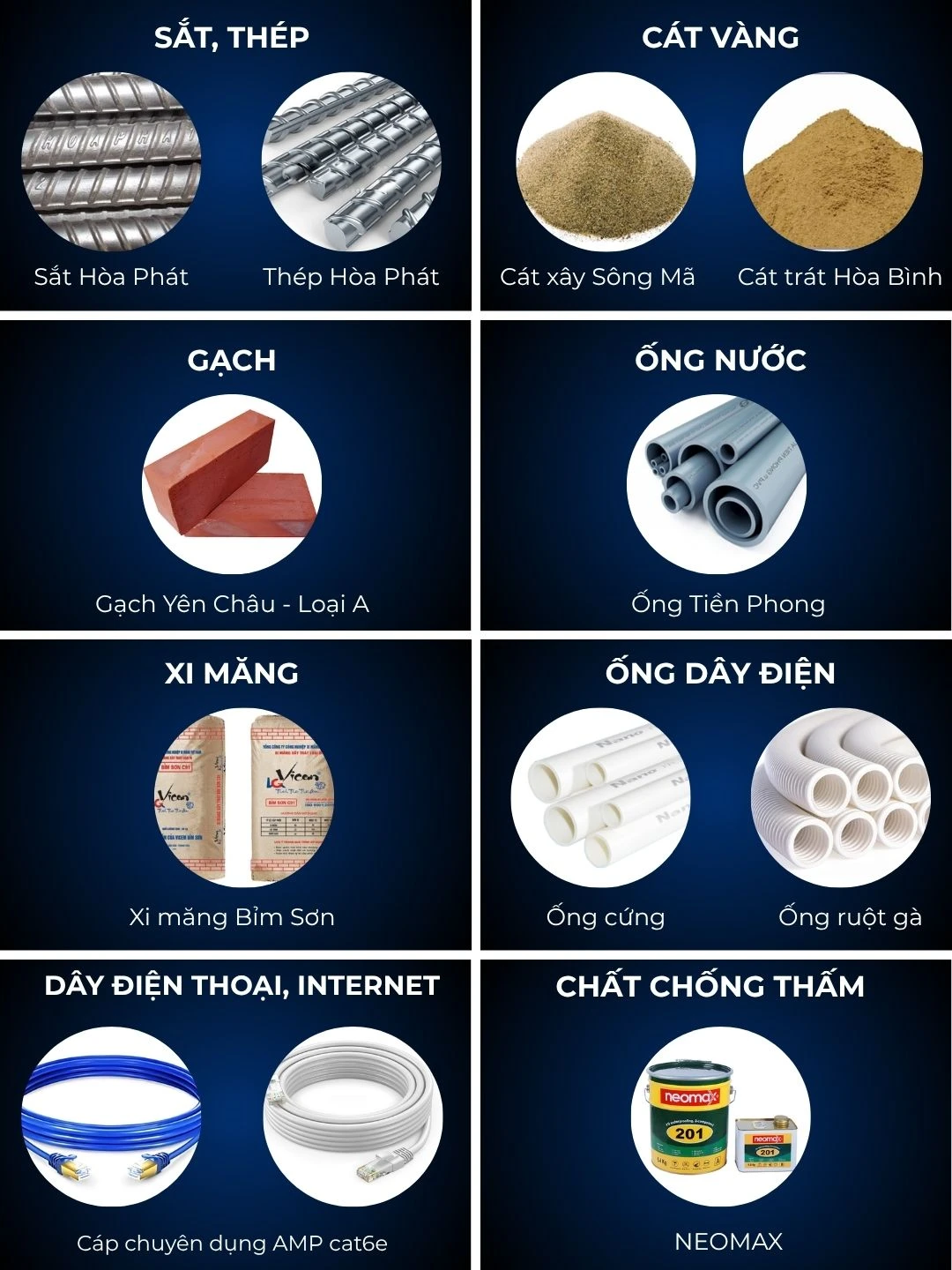 Các loại vật tư, vật liệu mà Một Nhà Design & Build sử dụng