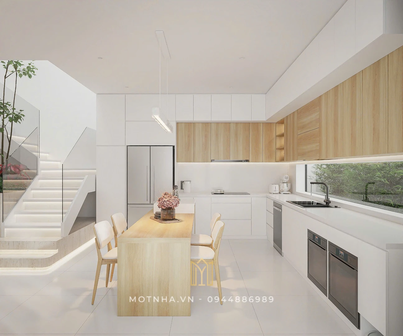 Không gian bếp của một căn nhà phố thiết kế phong cách tối giản
