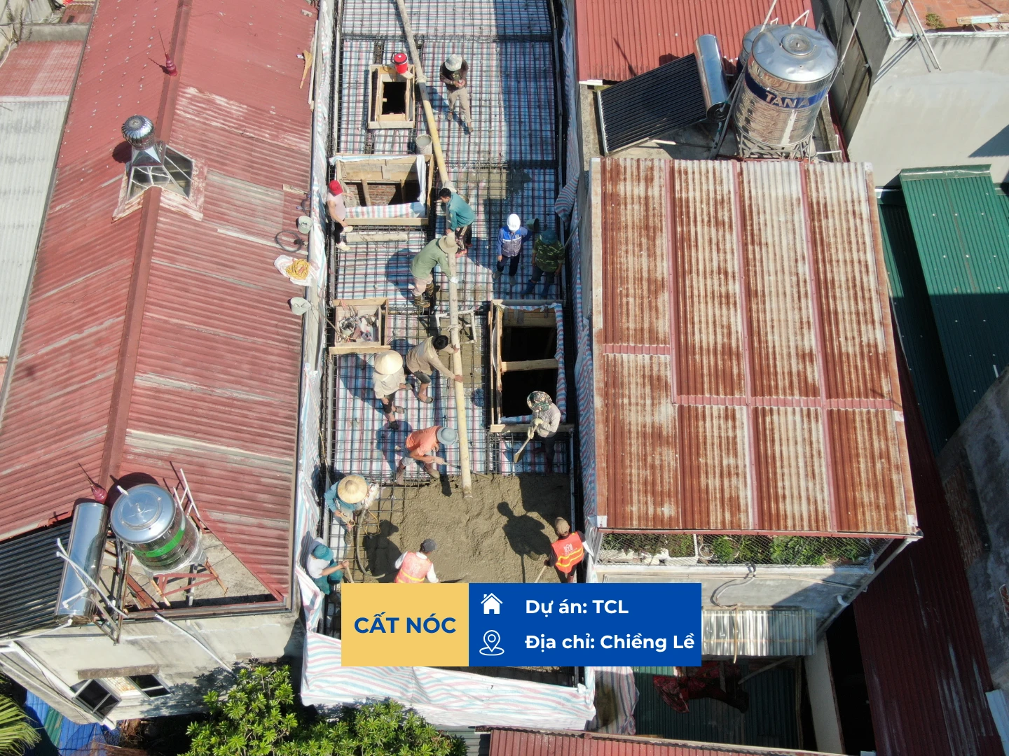 Toàn cảnh quá trình đổ mái công trình TCL tại TP Sơn La – Bước tiến vững chắc trong dự án xây nhà trọn gói.