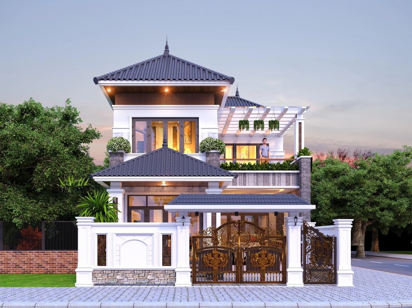 Nhà phố mái Nhật là sự kết hợp hoàn hảo giữa kiến trúc hiện đại và truyền thống