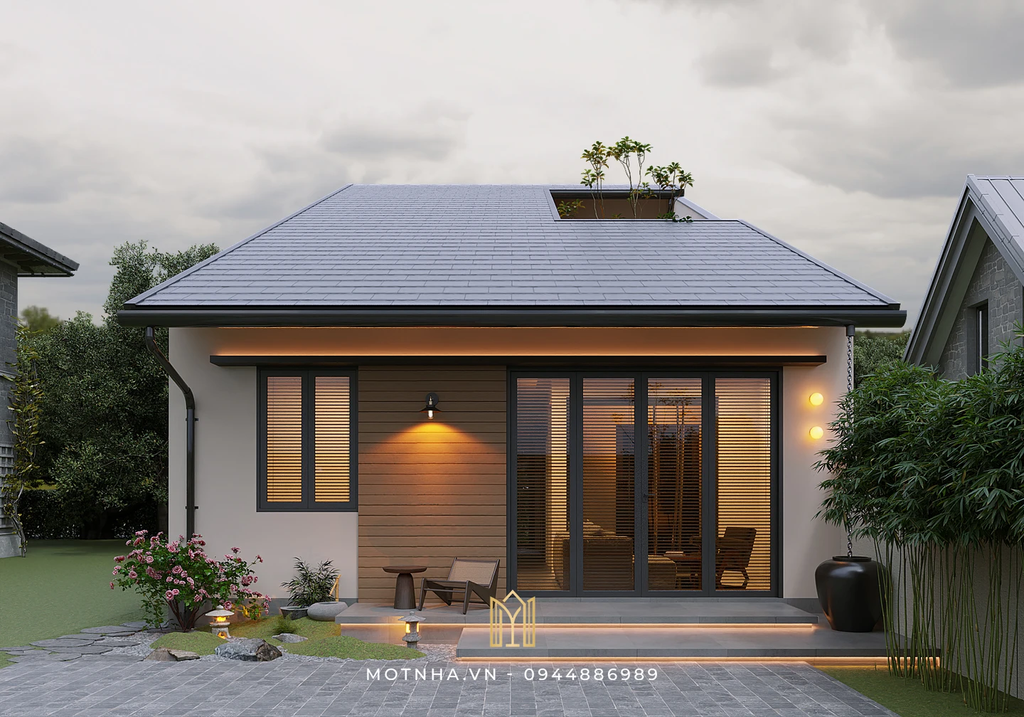 Thiết kế kiến trúc nhà phố 1 tầng mái dốc