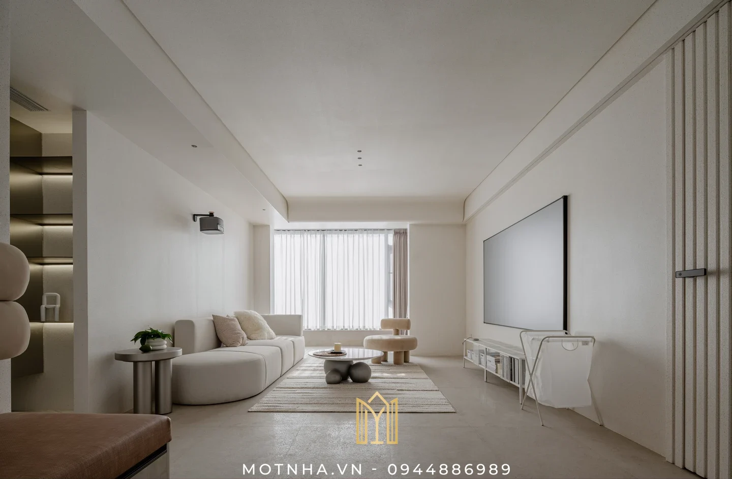 Không gian phòng khách chung cư được thiết kế theo phong cách tối giản