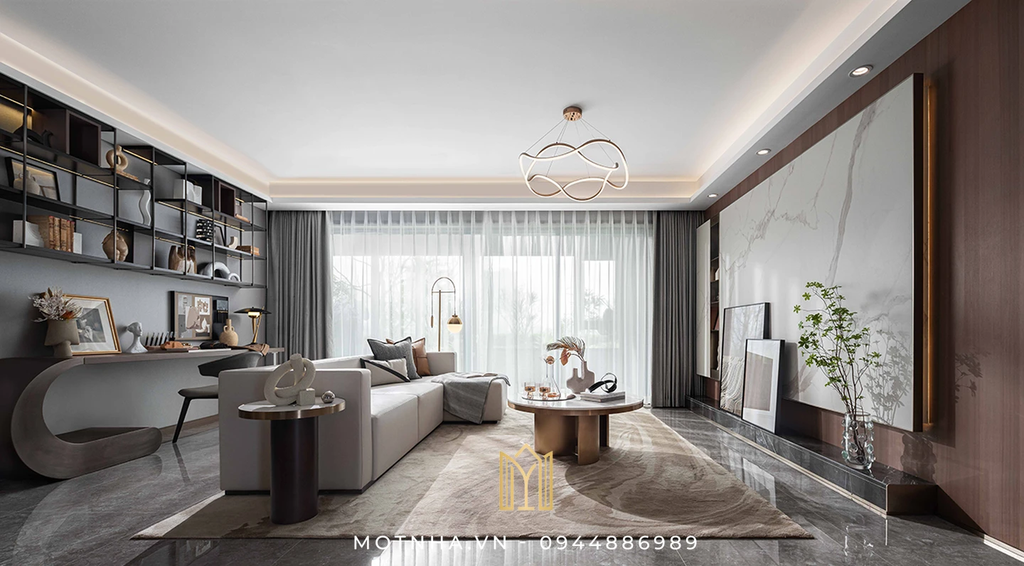 Dịch vụ thiết kế nội thất phòng khách đẹp, chuẩn phong thủy tại Sơn La cùng Một Nhà Design & Build Thiết kế nội thất phong cách hiện đại phù hợp với mọi loại diện tích