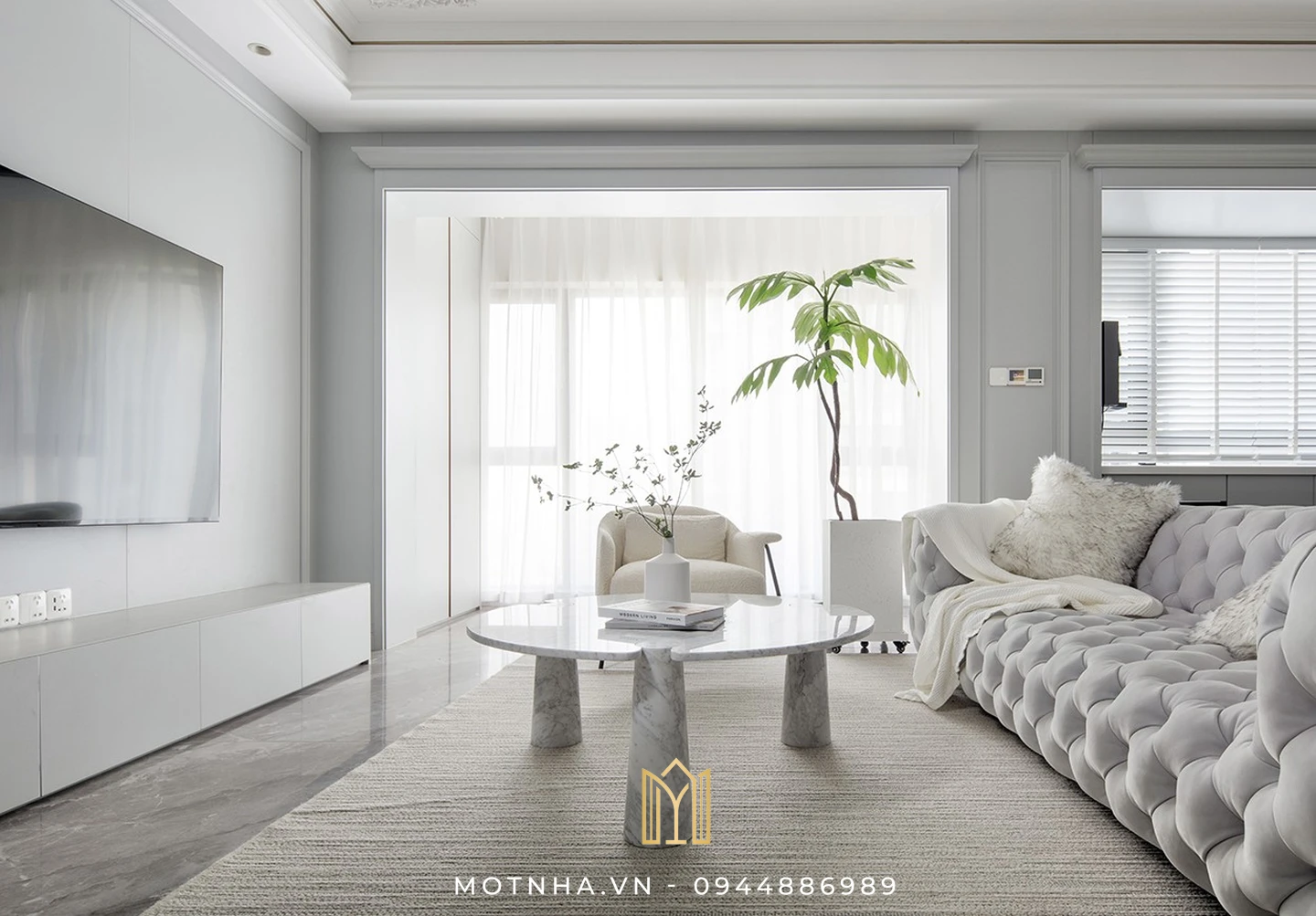 Dịch vụ thiết kế nội thất phòng khách đẹp, chuẩn phong thủy tại Sơn La cùng Một Nhà Design & Build Thiết kế nội thất phòng khách nhà phố phong cách Tân cổ điển