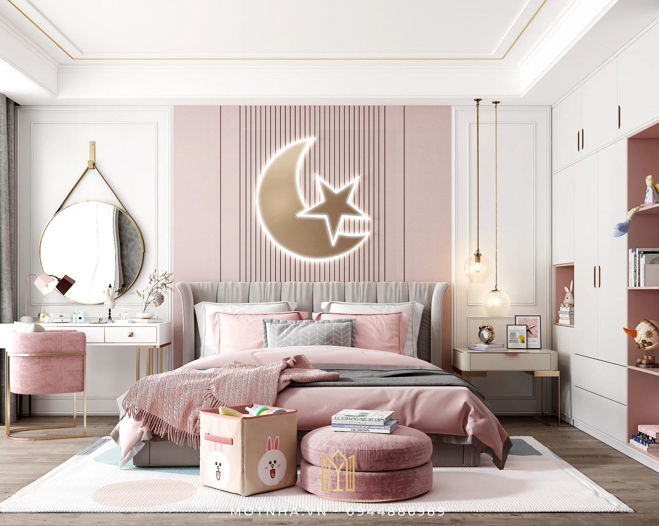 Dịch vụ thiết kế và thi công nội thất phòng ngủ chuyên nghiệp tại Sơn La cùng Một Nhà Design & Build Sử dụng các gam màu trắng, hồng làm chủ đạo
