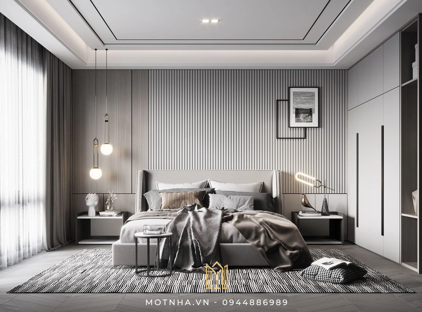 Dịch vụ thiết kế và thi công nội thất phòng ngủ chuyên nghiệp tại Sơn La cùng Một Nhà Design & Build Thiết kế giường niệm đảm bảo chắc chắn, êm ái