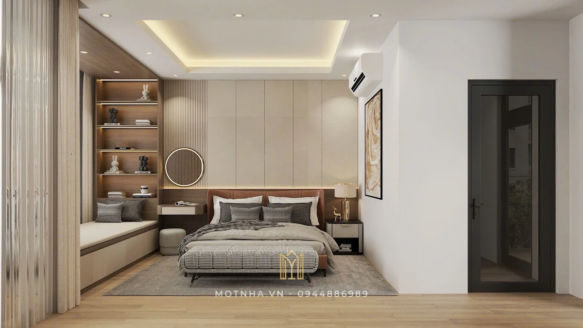 Bàn giao Tổ ấm hiện đại: Cải tạo nội thất 2 phòng ngủ dự án LMT tại P. Tô Hiệu, Sơn La Bản vẽ 3D không gian phòng ngủ master