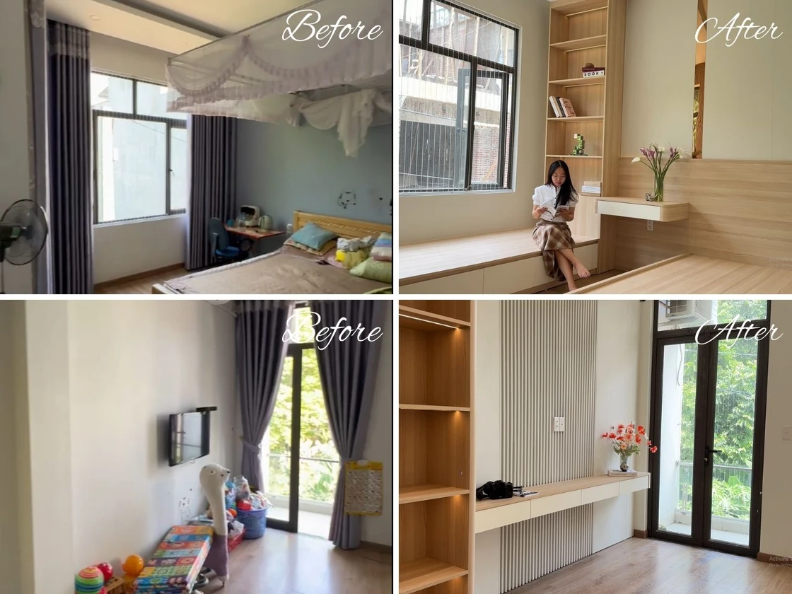 Bàn giao Tổ ấm hiện đại: Cải tạo nội thất 2 phòng ngủ dự án LMT tại P. Tô Hiệu, Sơn La Không gian phòng ngủ master trước và sau khi cải tạo nội thất