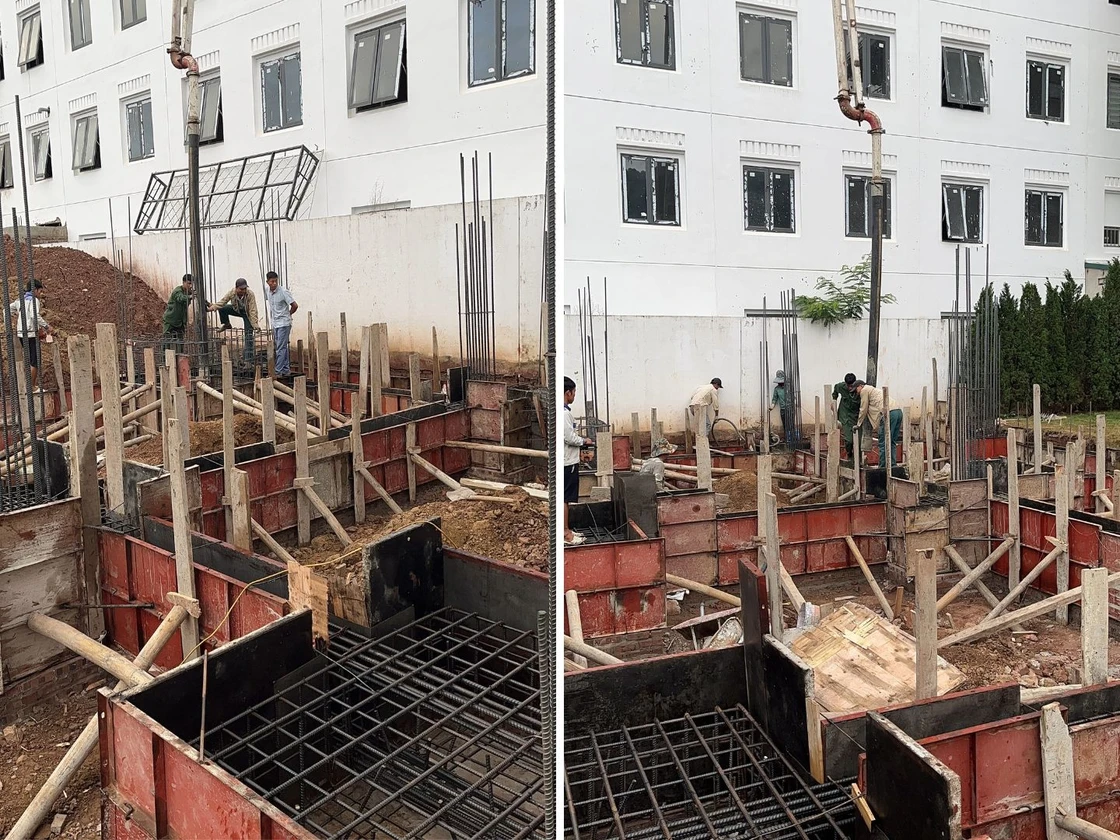 Quy trình đổ móng villa phố 3 tầng LHS – Nền tảng vững chắc cho công trình Tước khi tiến hành đổ móng, cốt thép và coffa sẽ được lắp đặt theo đúng bản vẽ kỹ thuật