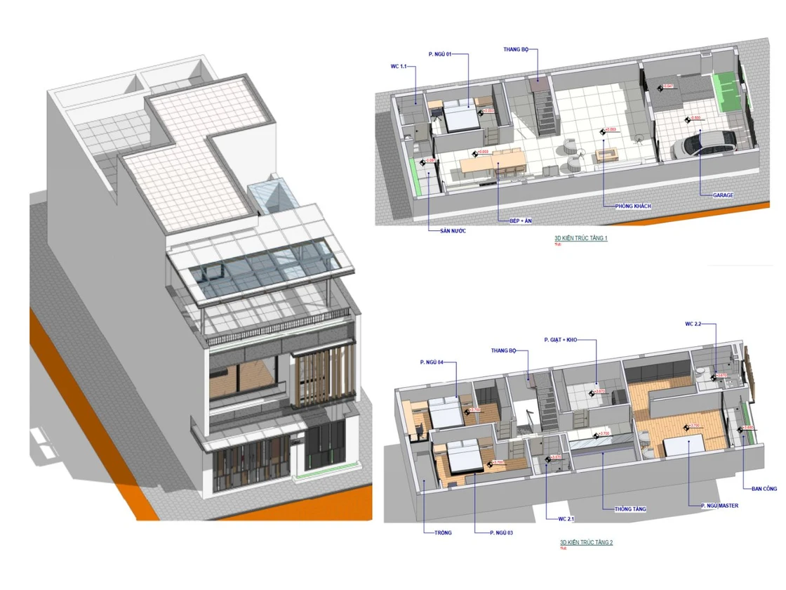Dự án thiết kế kiến trúc nhà phố 2 tầng OBM tại KĐT Bình Minh – Sơn La Ứng dụng công nghệ BIM giúp mô phỏng trực quan và kiểm soát chi phí ngay từ giai đoạn thiết kế.