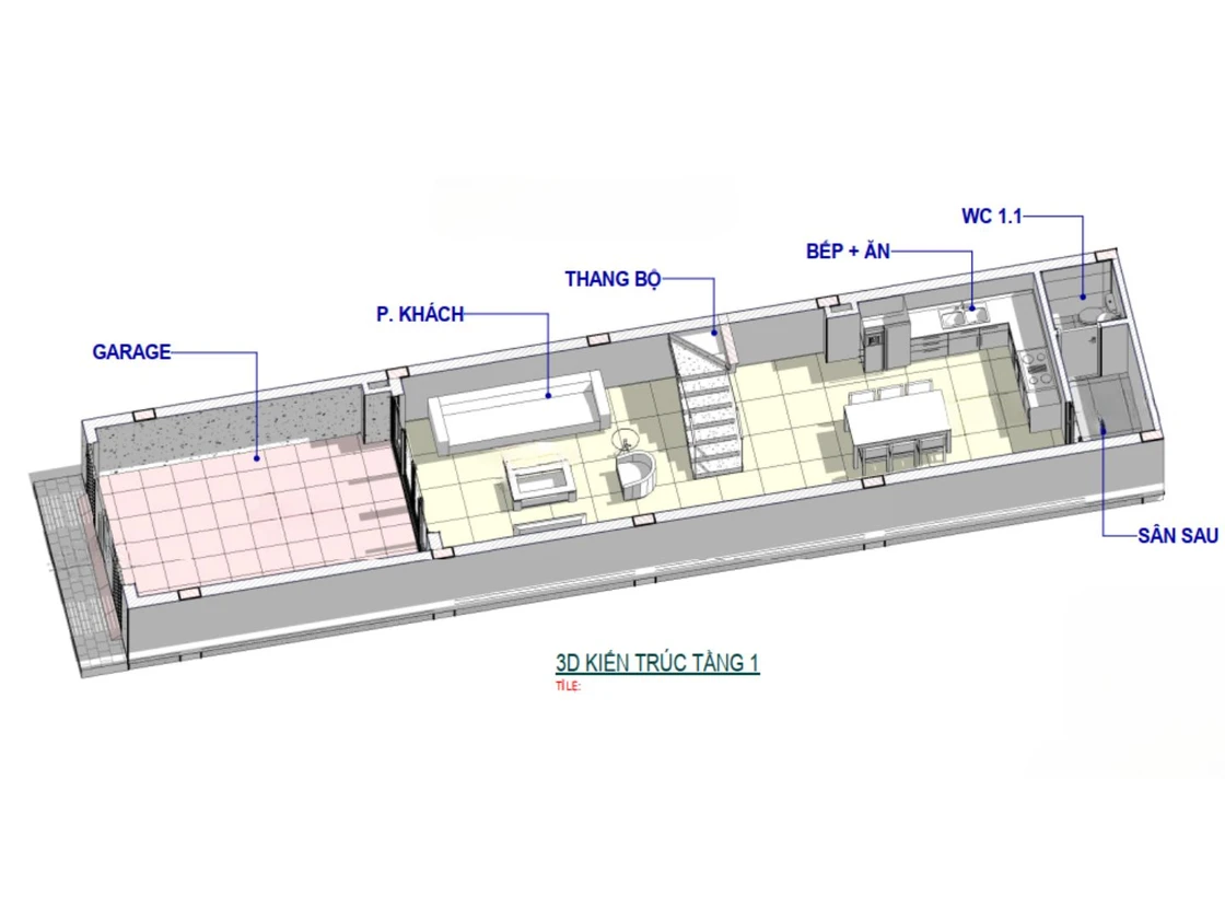 Dự án VAP – Thiết kế kiến trúc nhà phố 3 tầng phong cách hiện đại tại KĐT An Phú, Sơn La. Thiết kế mặt bằng công năng tầng 1