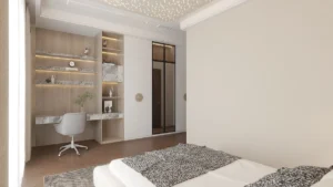 Không gian phòng ngủ con gái lãng mạn với ánh sáng dịu và chi tiết decor tinh tế.