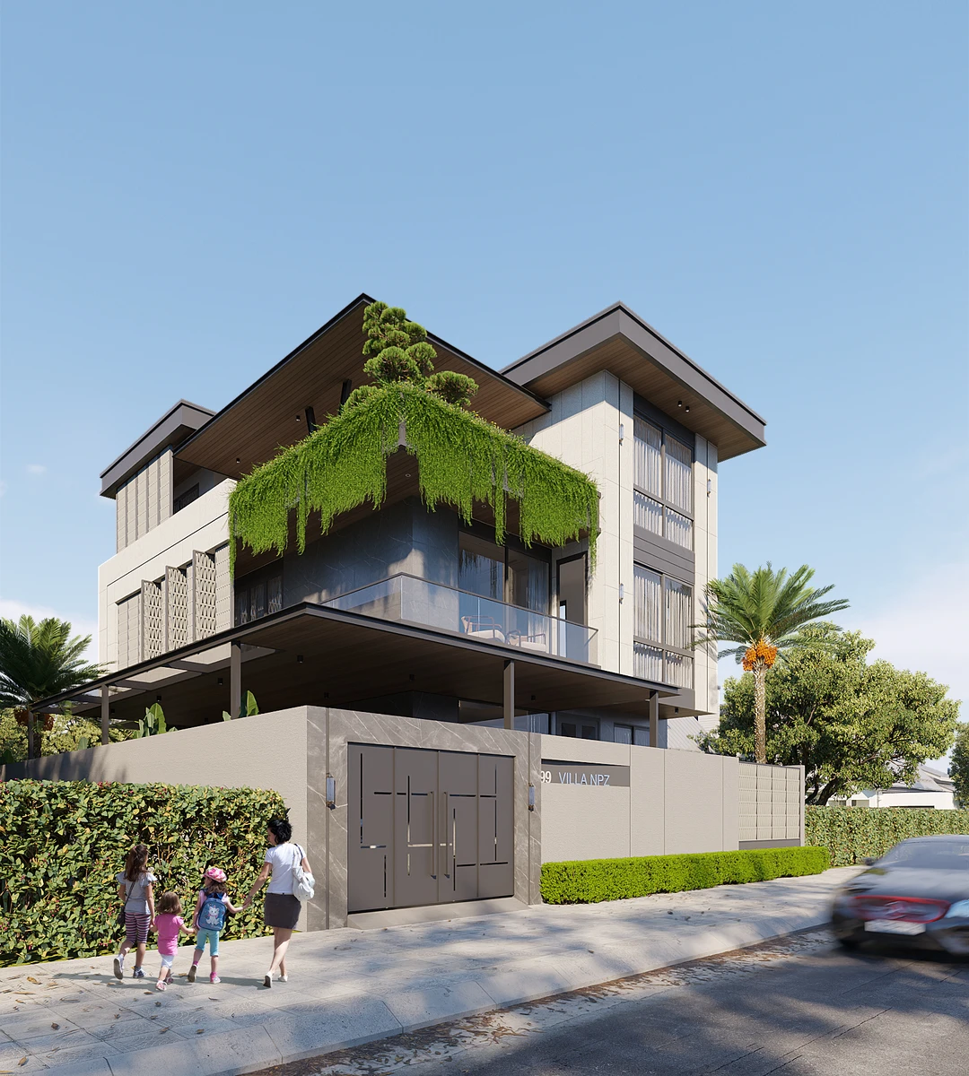 Dự án thiết kế villa phố 3 tầng NPZ – Kiến trúc hiện đại cho cuộc sống thượng lưu tại Sơn La Các mảng không gian xanh giúp điều hòa không khí và giảm tối đa mức bức xạ nhiệt