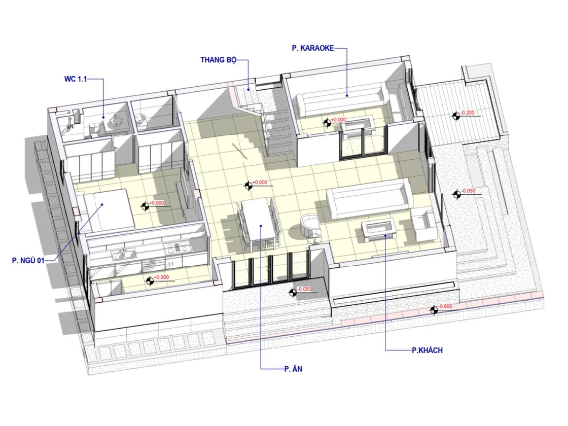 Dự án thiết kế villa phố 3 tầng NPZ – Kiến trúc hiện đại cho cuộc sống thượng lưu tại Sơn La Mặt mặt bằng bố trí không gian tầng 1