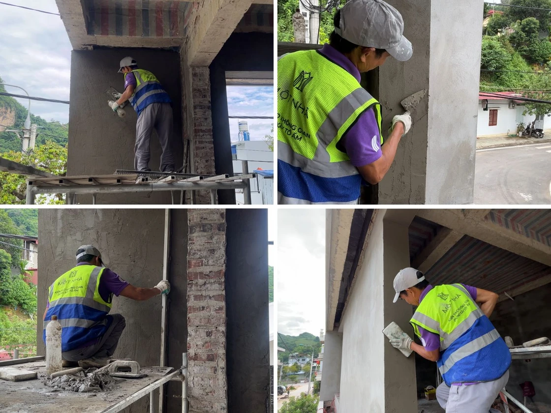 Dự án xây nhà trọn gói H4B – Mẫu nhà phố 3 tầng hiện đại tại Sơn La Công tác trát tường