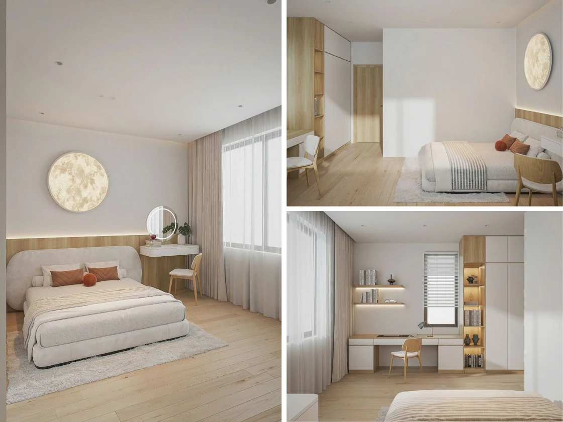Dự án xây nhà trọn gói H4B – Mẫu nhà phố 3 tầng hiện đại tại Sơn La Thiết kế 3D không gian phòng ngủ con gái