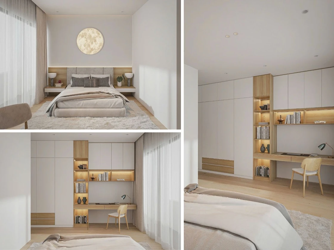 Dự án xây nhà trọn gói H4B – Mẫu nhà phố 3 tầng hiện đại tại Sơn La Thiết kế 3D không gian phòng ngủ con trai